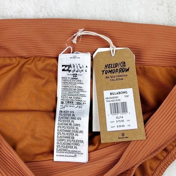 NWT Billabong Tanlines Rise Ribbed High-Waisted Bikini Bottoms in Toffee - Picture 5 of 7